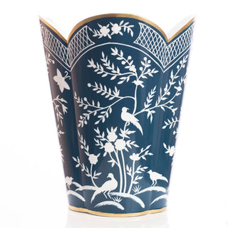 Navy & White Chinoiserie Wastepaper Basket & Tissue (3 Options) | Elegant Bath Décor