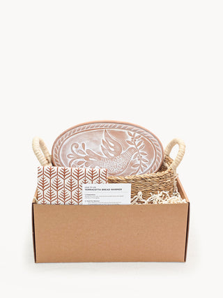 Bread Warmer & Basket Gift Set with Tea Towel - Bird Oval