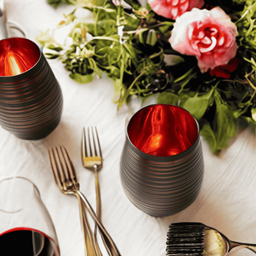 Black Swirl Stemless Wine Glasses with Copper Interior – Set of 2