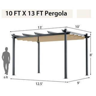 Outdoor Aluminum Pergola with Retractable Canopy – 10' x 13'