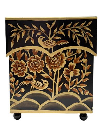 Black & Gold Pheasant Wastepaper Basket & Tissue | Elegant Bath Décor