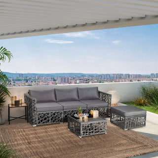 5-Piece PE Rattan Wicker Patio Sectional Sofa Set with Gray Cushions