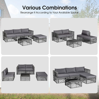 5-Piece PE Rattan Wicker Patio Sectional Sofa Set with Gray Cushions