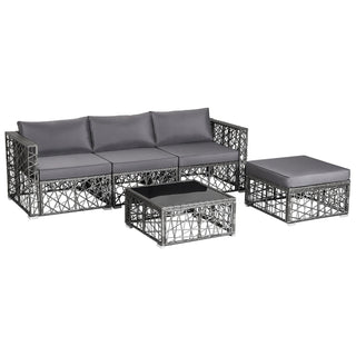 5-Piece PE Rattan Wicker Patio Sectional Sofa Set with Gray Cushions