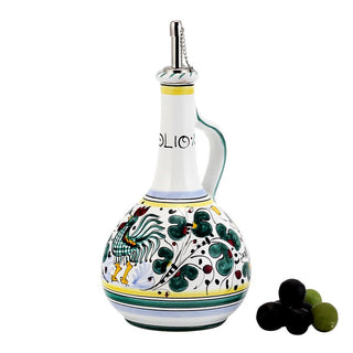 ORVIETO GREEN ROOSTER: Olive Oil Bottle Dispenser with Metal Capped Pourer