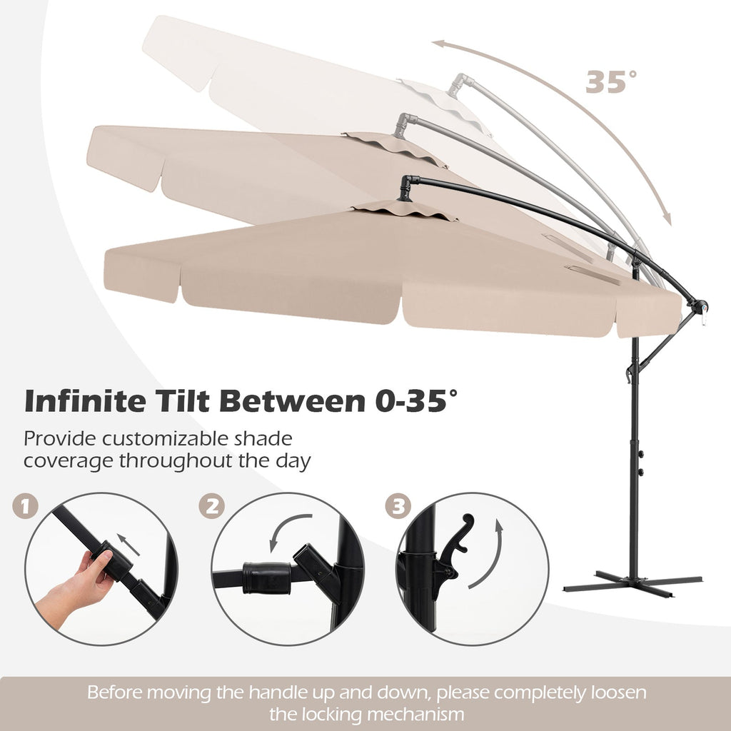 10-Foot Cantilever Patio Umbrella with Adjustable Tilt, Cover and Ruffled Edge