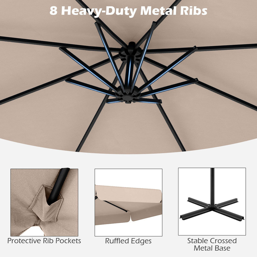 10-Foot Cantilever Patio Umbrella with Adjustable Tilt, Cover and Ruffled Edge