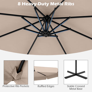 10-Foot Cantilever Patio Umbrella with Adjustable Tilt, Cover and Ruffled Edge