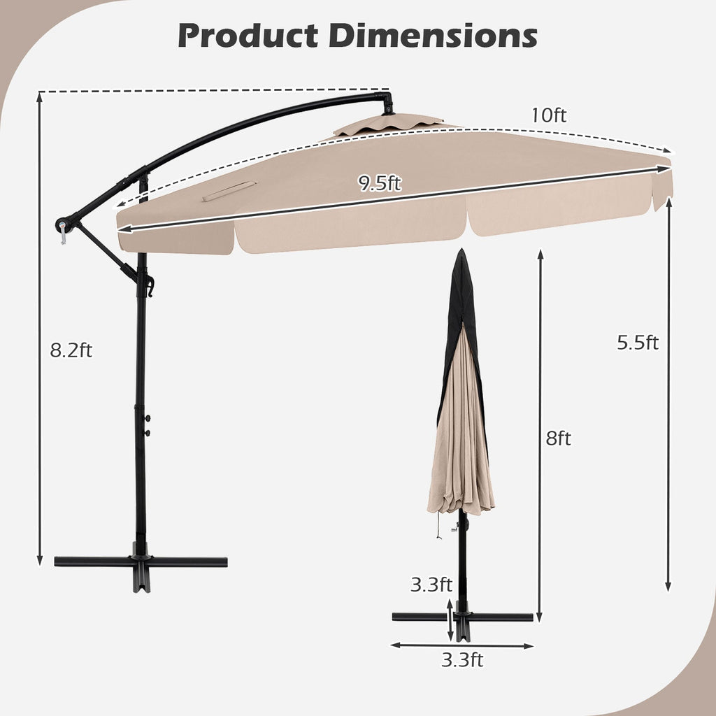 10-Foot Cantilever Patio Umbrella with Adjustable Tilt, Cover and Ruffled Edge