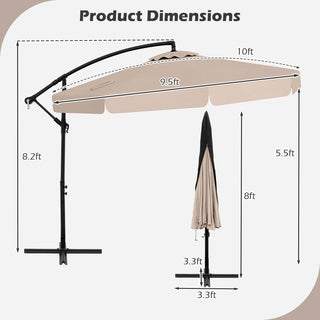 10-Foot Cantilever Patio Umbrella with Adjustable Tilt, Cover and Ruffled Edge