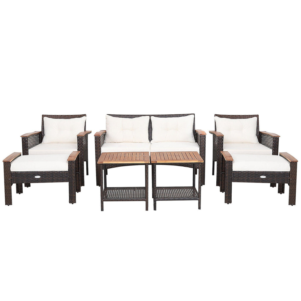 7-Piece Mixed Brown PE Rattan Patio Conversation Set with Cushions