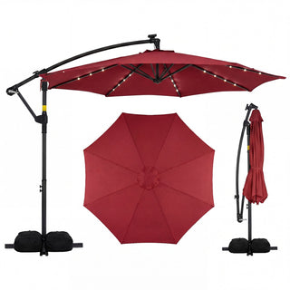 10-Foot Solar LED Cantilever Patio Umbrella with 360° Rotation and Weighted Base