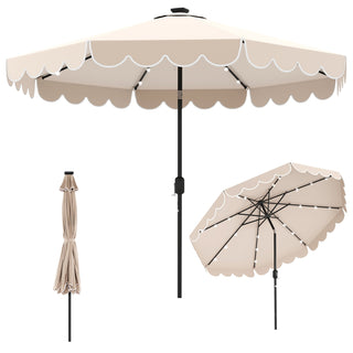 10-Foot Solar Patio Umbrella with 24 LED Lights and Ruffled Canopy