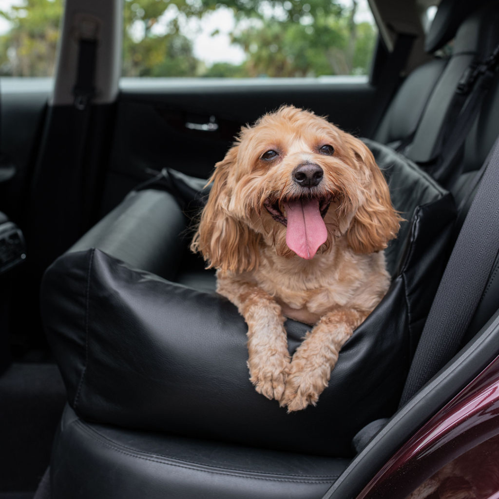 PupProtector™ Cool-to-Touch Vegan Leather Memory Foam Dog Car Bed – Black