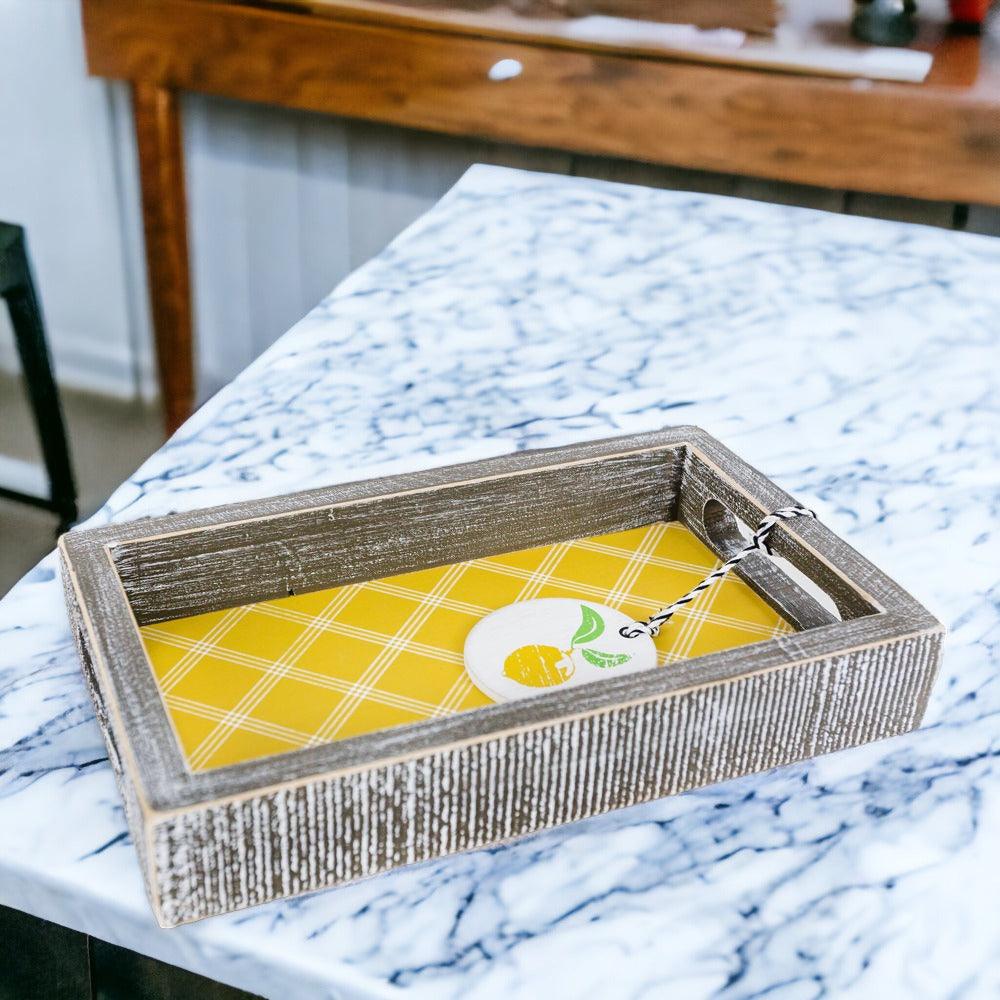 Squeeze the Day Lemon Wooden Tray – Rustic Farmhouse Decorative Accent