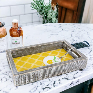 Squeeze the Day Lemon Wooden Tray – Rustic Farmhouse Decorative Accent