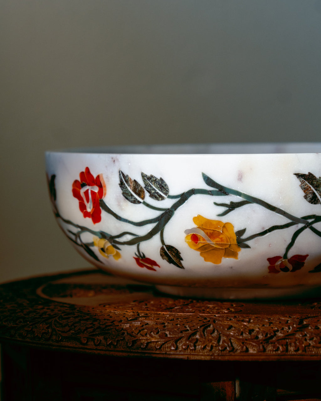 Banswara Marble Floral Inlay Bowl – Handcrafted Pietra Dura Masterpiece