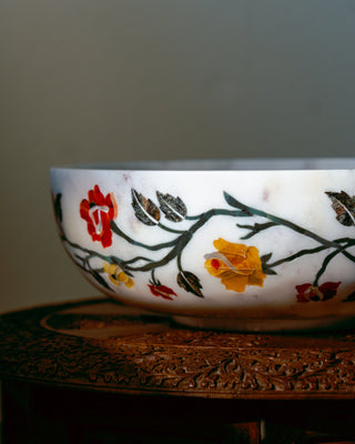 Banswara Marble Floral Inlay Bowl – Handcrafted Pietra Dura Masterpiece