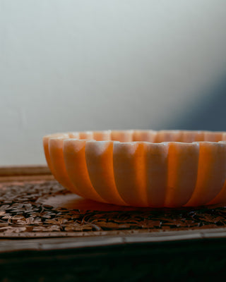 Fluted Pink Makrana Marble Bowl – Hand-Carved Decorative Stone Centerpiece