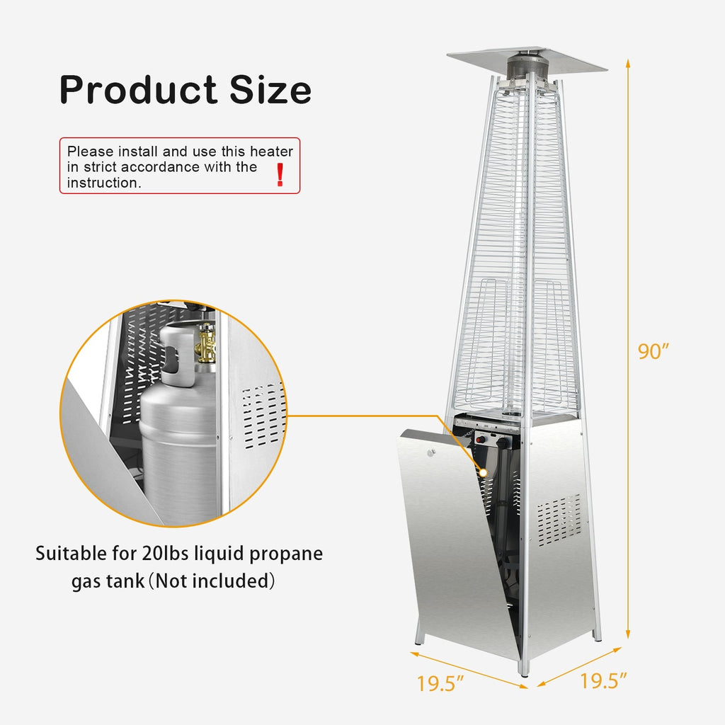 42,000 BTU Pyramid Propane Patio Heater with Glass Flame Tube and Wheels