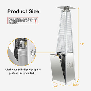 42,000 BTU Pyramid Propane Patio Heater with Glass Flame Tube and Wheels