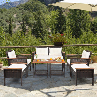 7-Piece Mixed Brown PE Rattan Patio Conversation Set with Cushions