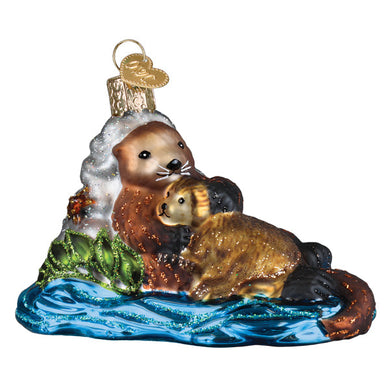 Handcrafted Otter With Pup Ornament | Adorable Wildlife Home Decoration
