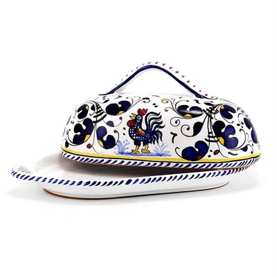 ORVIETO BLUE ROOSTER: Butter Dish with Cover