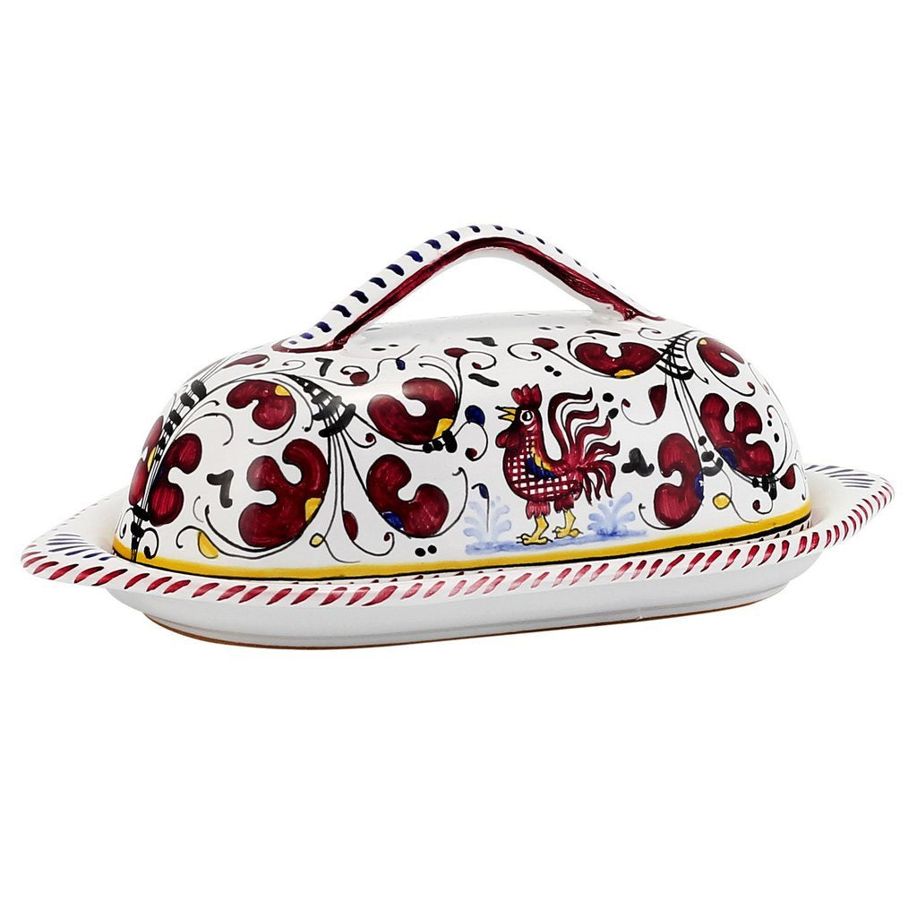 ORVIETO RED ROOSTER: Butter Dish with Cover