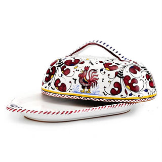 ORVIETO RED ROOSTER: Butter Dish with Cover
