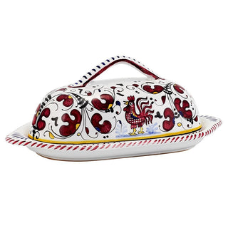 ORVIETO RED ROOSTER: Butter Dish with Cover