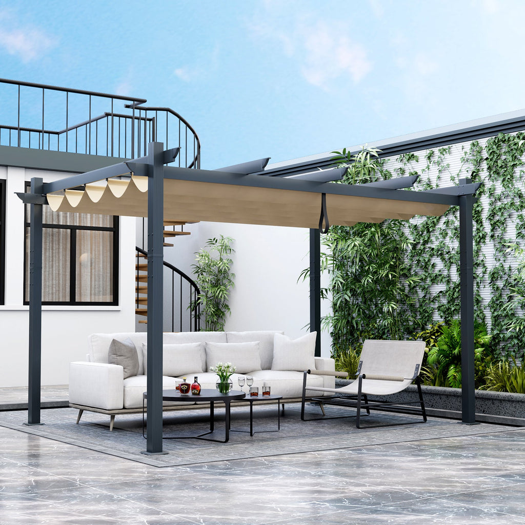 Outdoor Aluminum Pergola with Retractable Canopy – 10' x 13'