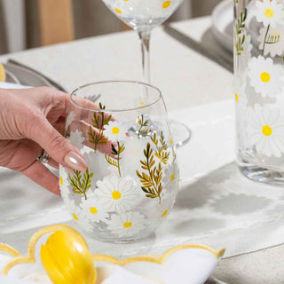 Daisy Painted Stemless Wine Glasses – Set of 2