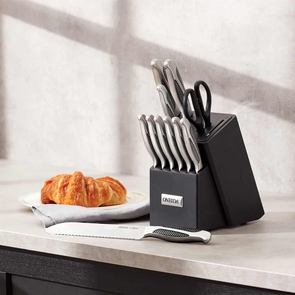 Oneida Crosshatch 14-Piece Cutlery Block Set, stainless steel/wood (view 3)