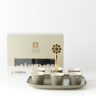 Mirral - Arabic Coffee Cups With Holder - Grey & Gold