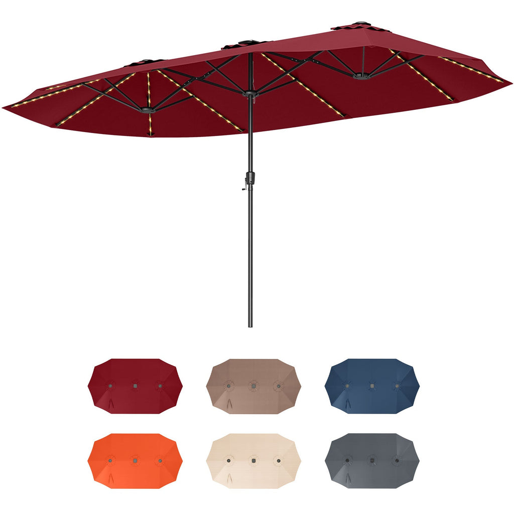 15.5-Foot Double-Sided Patio Umbrella with 144 Solar LED Lights