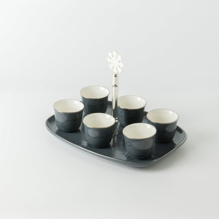 Mirral - Arabic Coffee Cups With Holder - Dark Blue & Silver