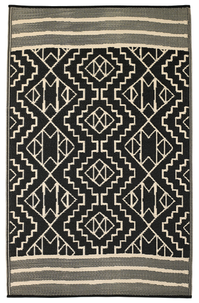 Kilimanjaro Black Boho Reversible Outdoor Patio Rug