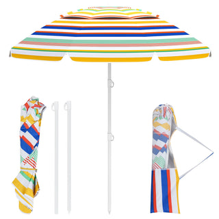6.5-Foot Portable Beach Umbrella with UPF 50+ Protection and Tilt – Colorful