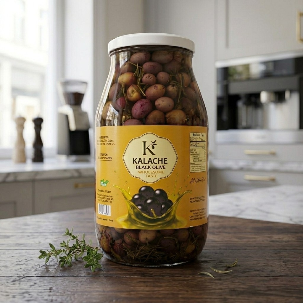 Premium Lebanese Black Olives with Thyme from Koura – 6.61 lbs (3 kg)