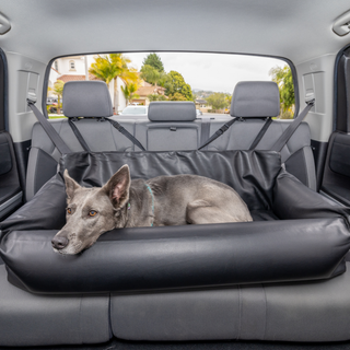PupProtector™ Cool-to-Touch Vegan Leather Memory Foam Dog Car Bed – Black