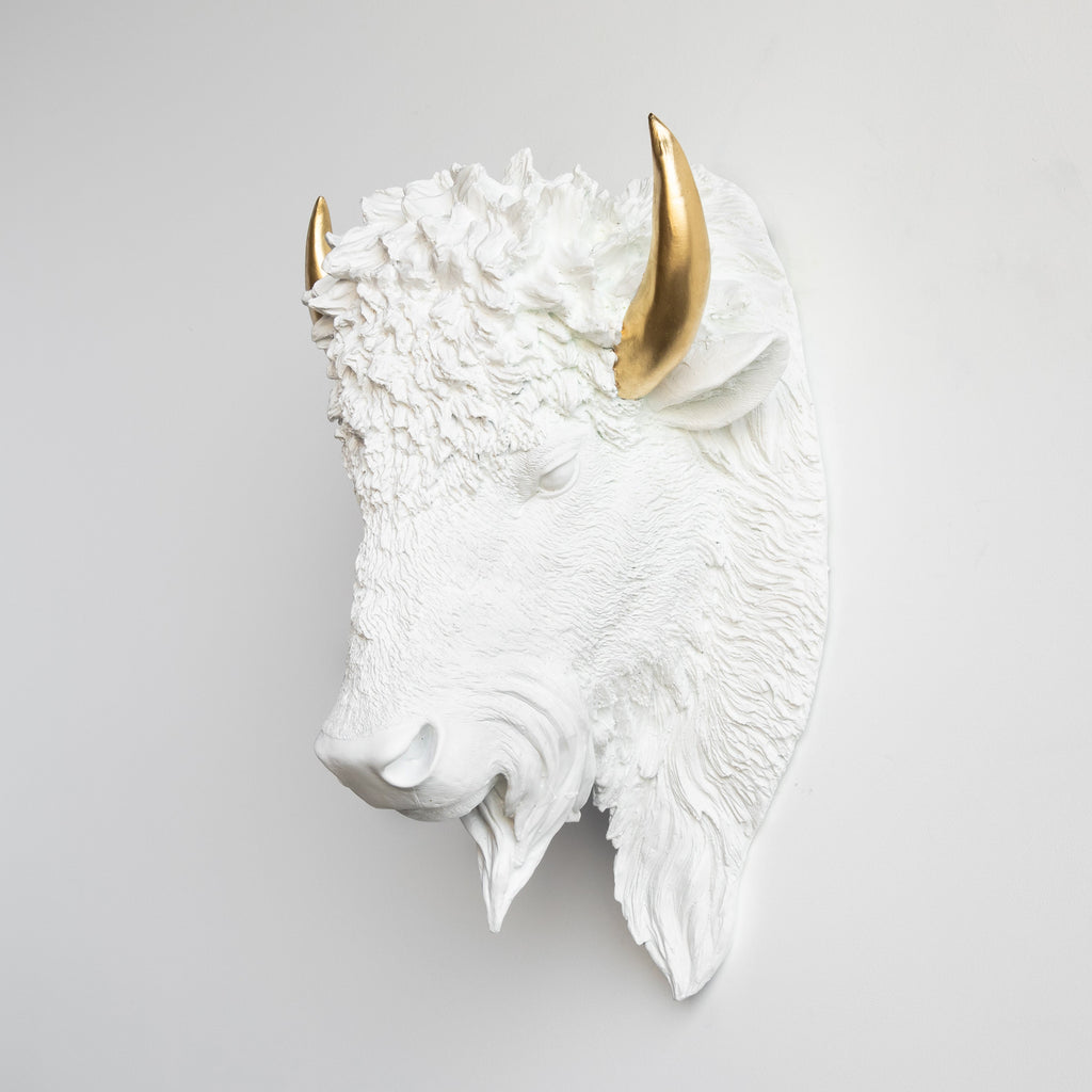 Sculpted Faux Bison Head Wall Decor