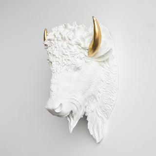 Sculpted Faux Bison Head Wall Decor