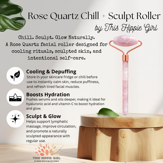 Rose Quartz Facial Roller – Cooling & Depuffing Massage Tool in Rose Gold
