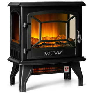 Freestanding Electric Fireplace Heater with 3-Sided Dancing Flame Effect – Black