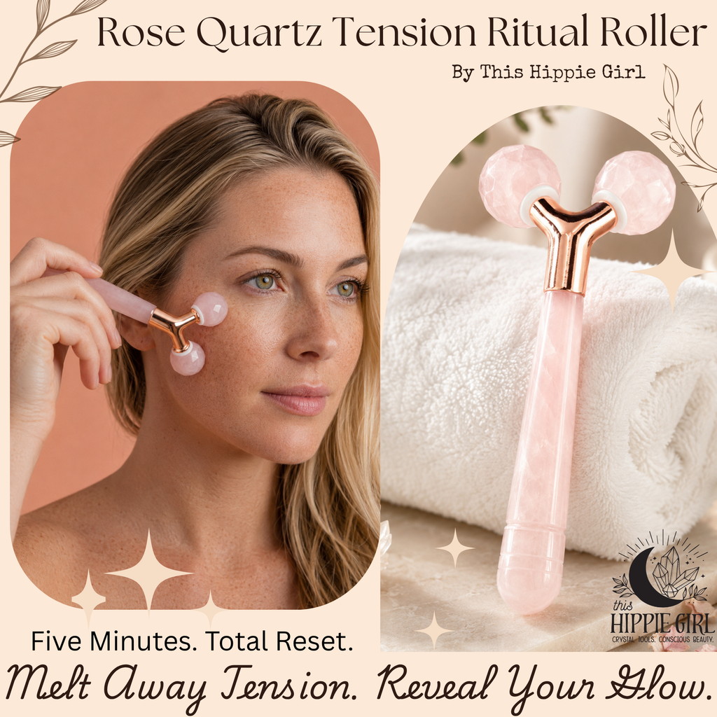 Rose Quartz Tension Ritual™ Roller – 3D Faceted Crystal Face & Neck Massager