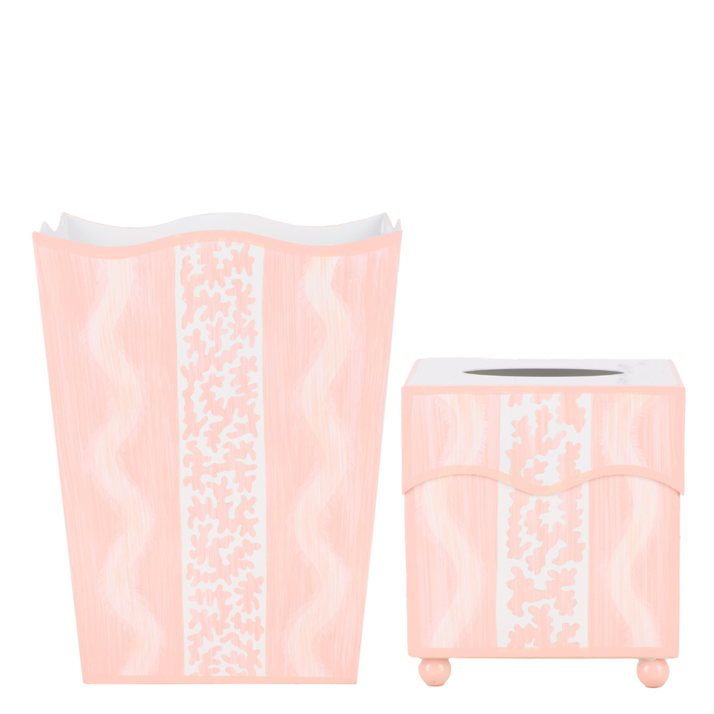 Pink Ikat Wastepaper Basket & Tissue | Chic Decorative Bath Set