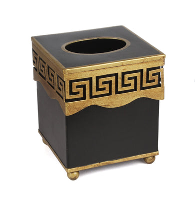 Black Greek Key Wastepaper Basket & Tissue Holder | Classic Bath Décor