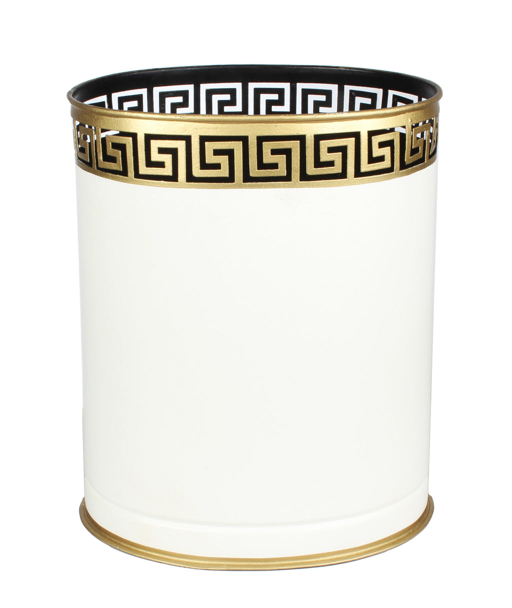 Ivory Greek Key Wastepaper Basket & Tissue Holder | Elegant Bathroom Décor