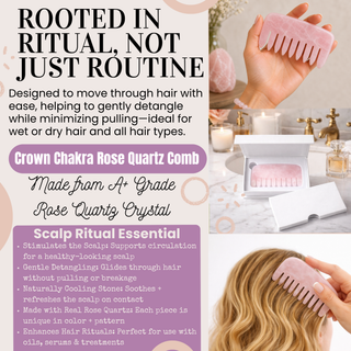 Crown Chakra Rose Quartz Comb – Crystal Scalp Massage & Wide Tooth Hair Comb